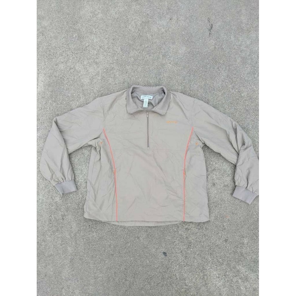 Orvis Mens Activewear Jacket Beige Long‎ Sleeves Quarter-Zip Lined 100% Nylon L